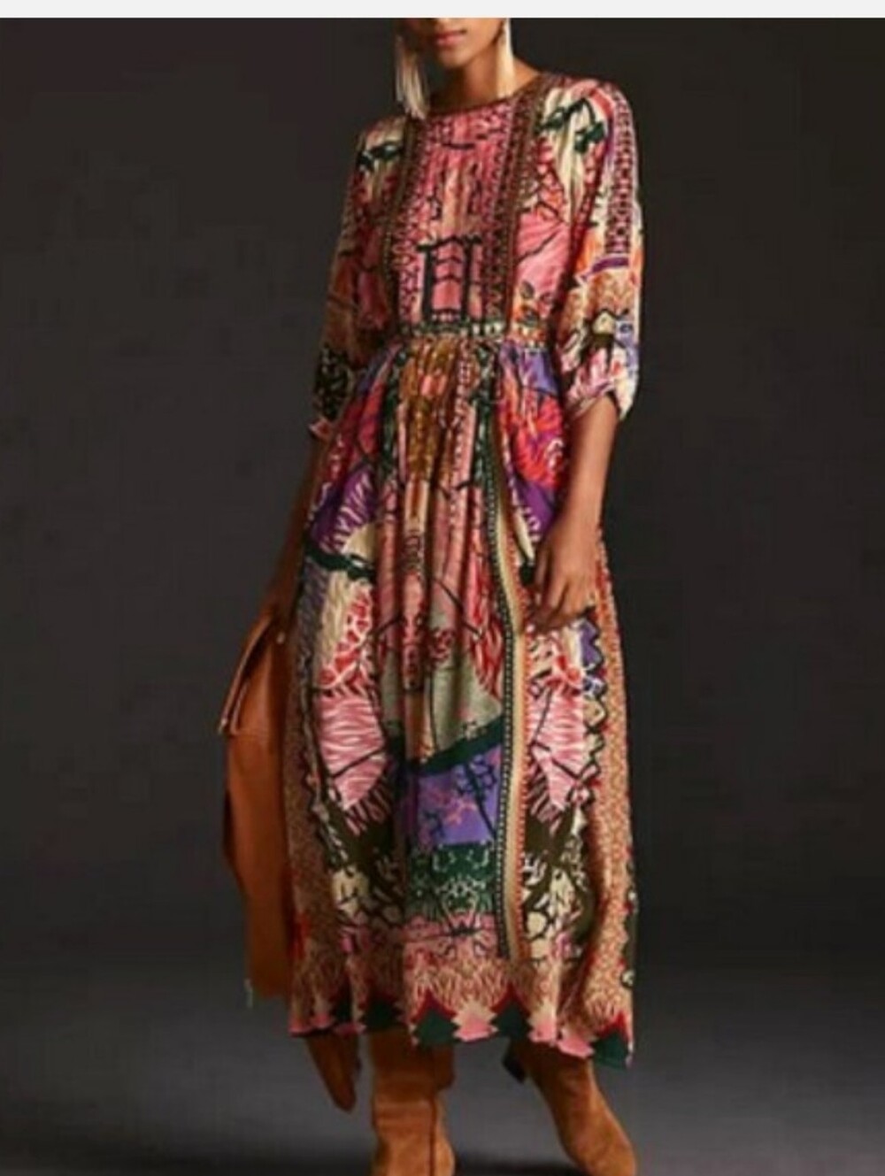 Anthropologie Siddharta Bansal Multicolor Bohemian Maxi Dress Long Sleeve